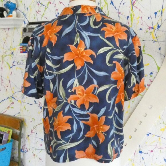 3 for $50💚Jamaica Bay Hawaiian Floral 100% Rayon Vtg Button Cropped Top Size XL - Picture 2 of 3